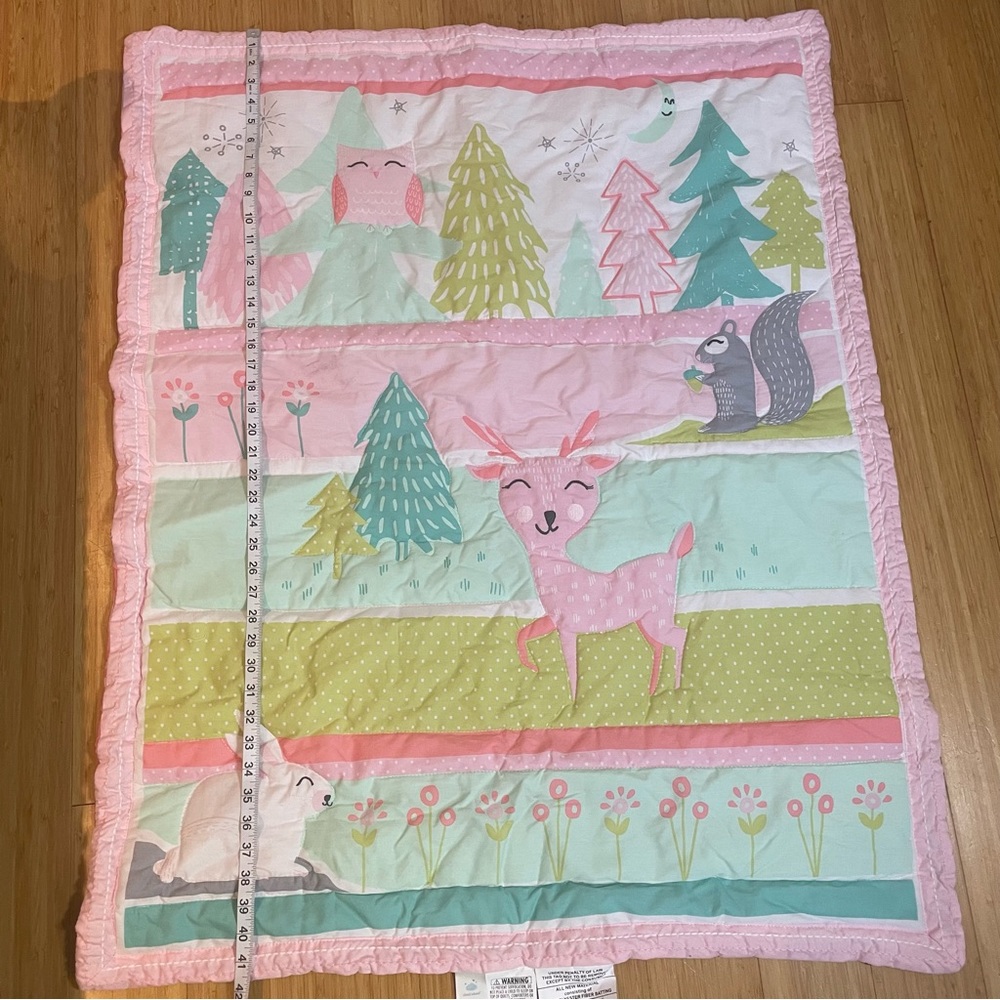 Cloud Island Baby Quilt Blanket Pink Forest Animal Bunny Frolic 42x33 Comforter